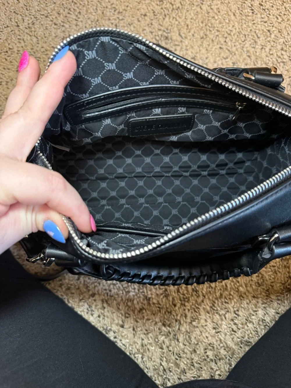 Steve Madden Black Braided-Handle Satchel with Detachable Strap - Picture 4 of 4